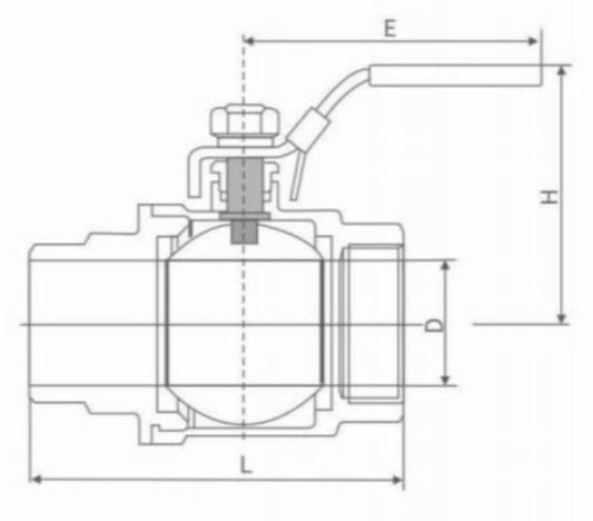 TWO PIECE INTERNAL AND EXTERNAL THREAD BALL VALVE