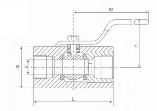 BROAD TYPE BALL VALVE WITH INTERNAL THREAD